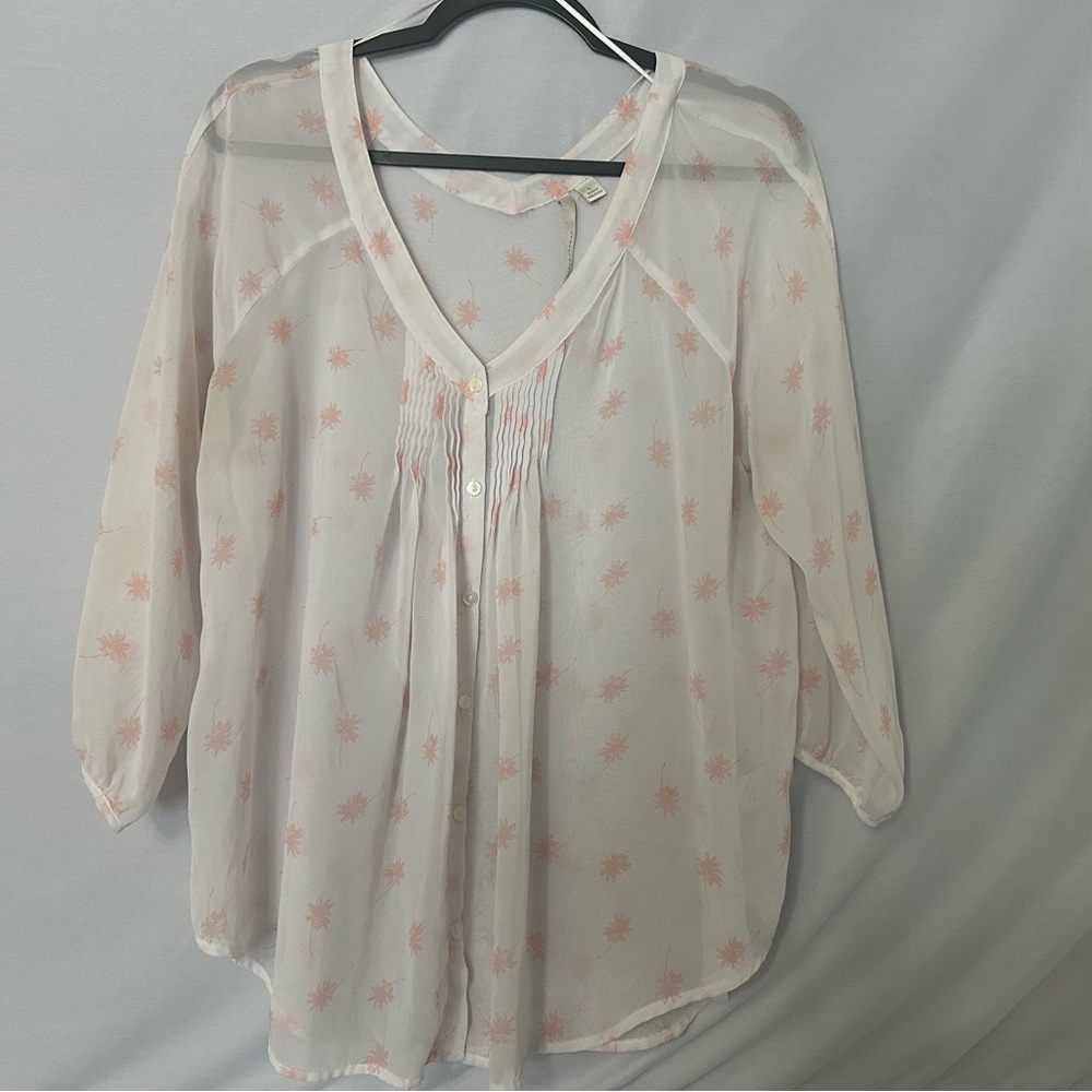 LC Lauren Conrad Sheer Top with Pink Palm Tree Patter size L